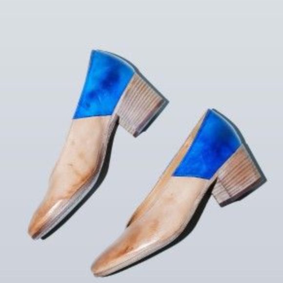 King Tartufoli Blue/Brown Leather 2-Inch Heels - Great Condition with 1 … - Picture 2 of 7